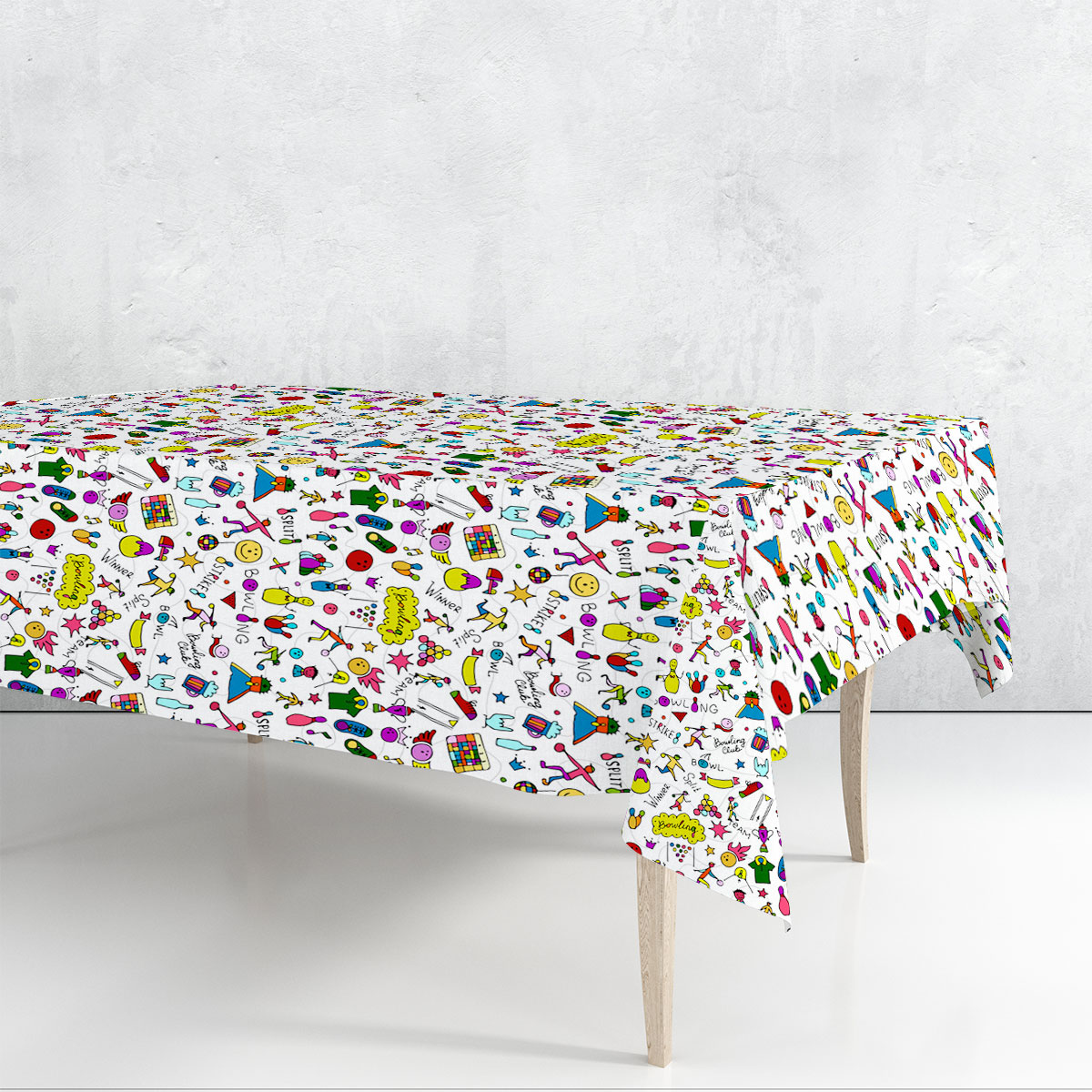 Colorful Bowling Strike Rectangle Tablecloth