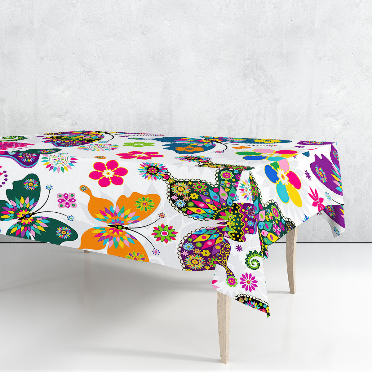 Colorful Butterfly Floral Rectangle Tablecloth