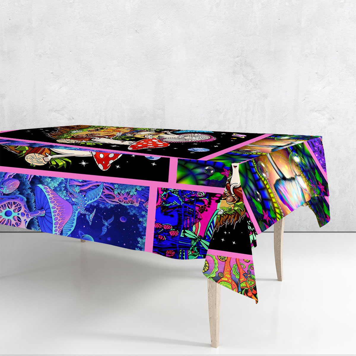 Colorful Hippie Mushroom Rectangle Tablecloth