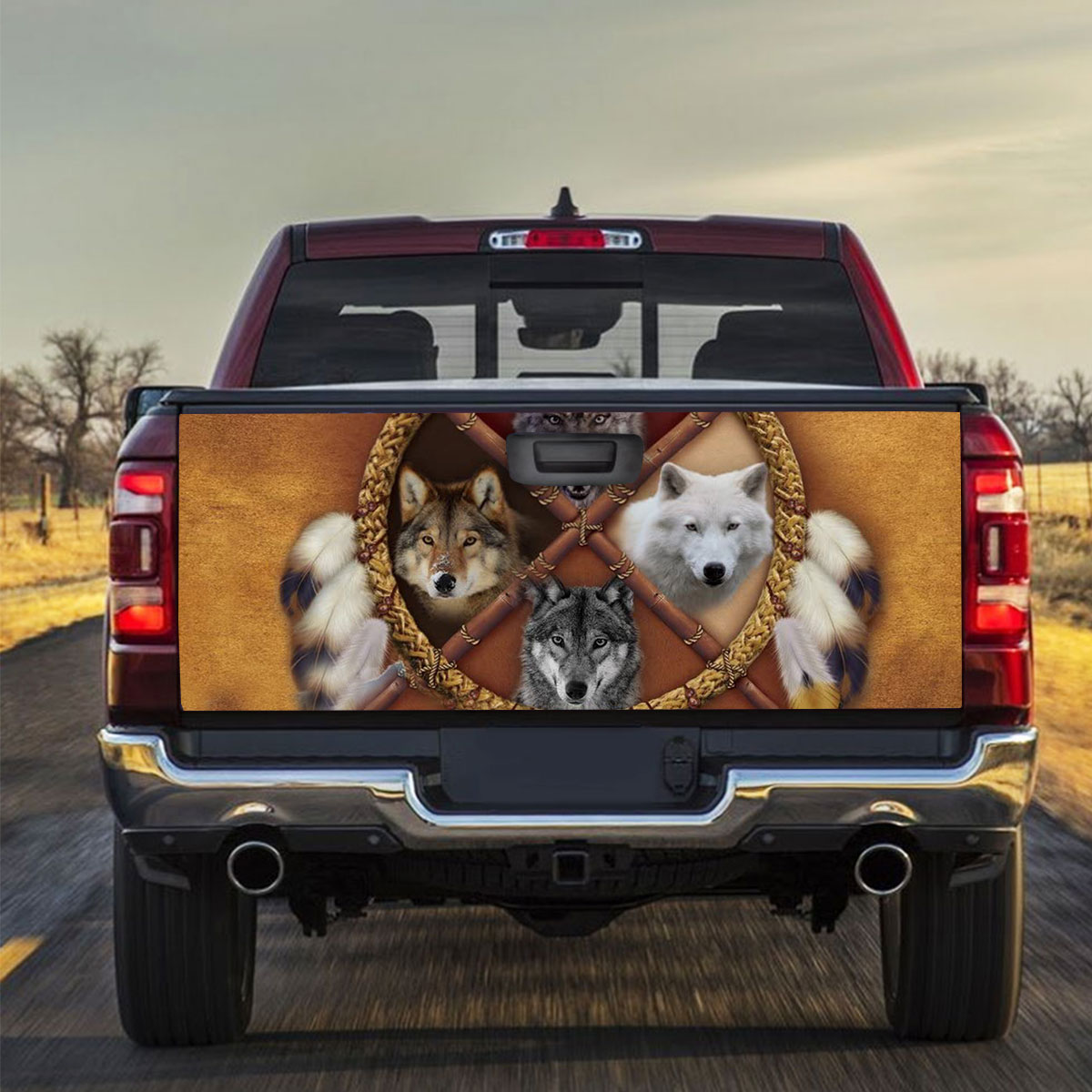 Brown Wolf DreamCatcher Native American Truck Bed Decal