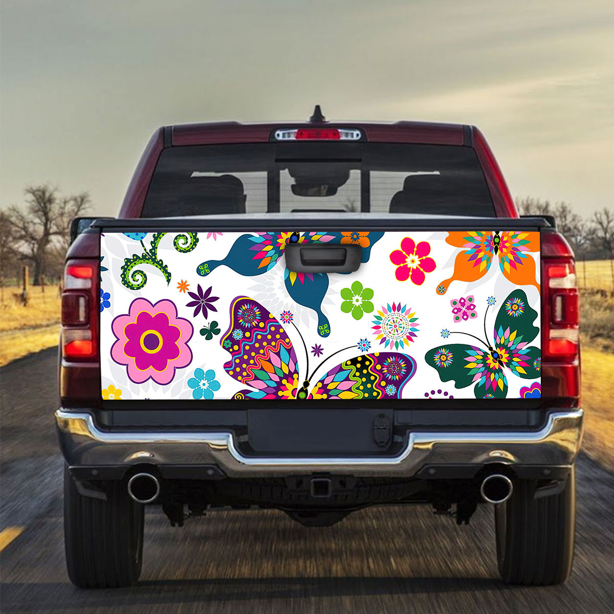 Colorful Butterfly Floral Truck Bed Decal