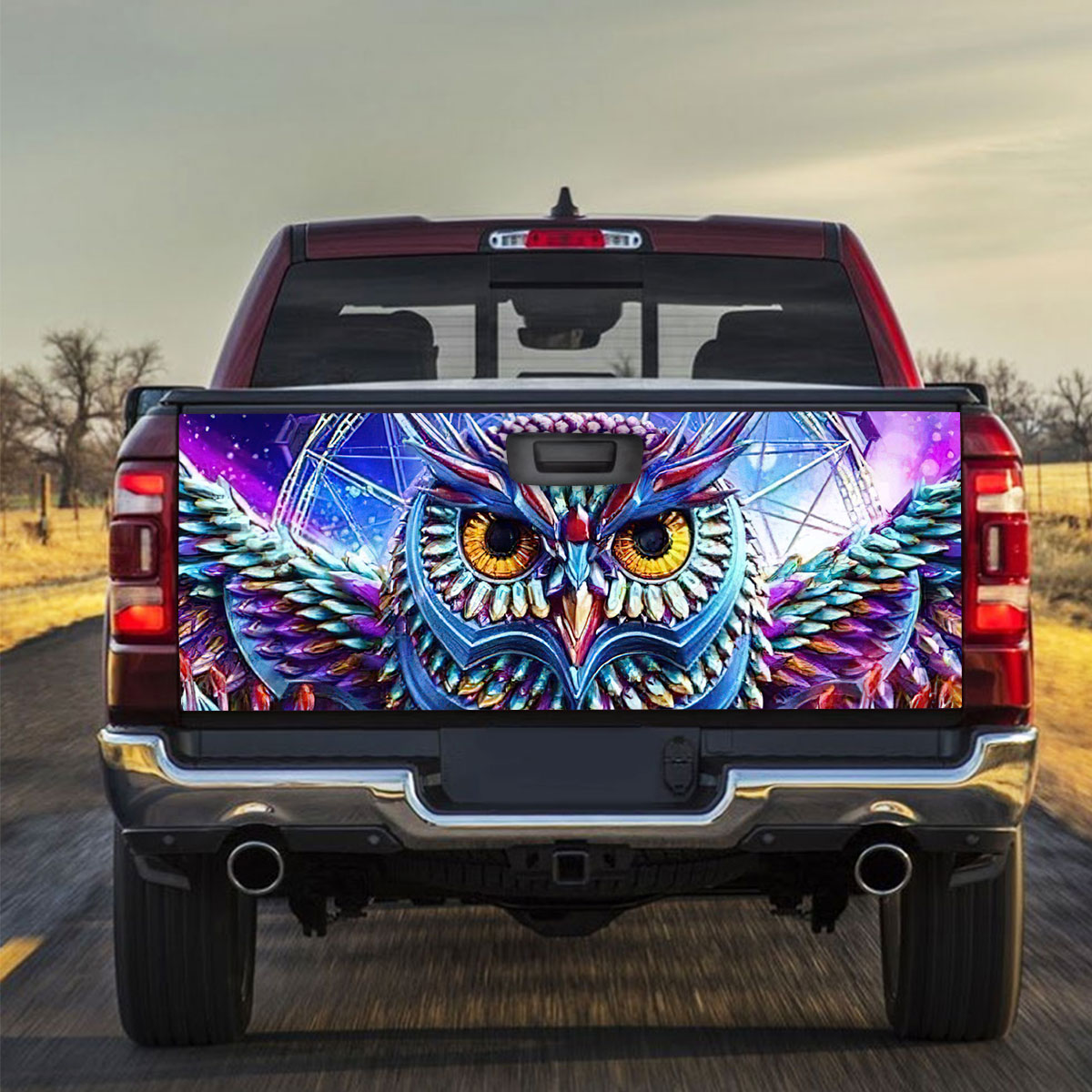 Colorful Diamond Owl Truck Bed Decal