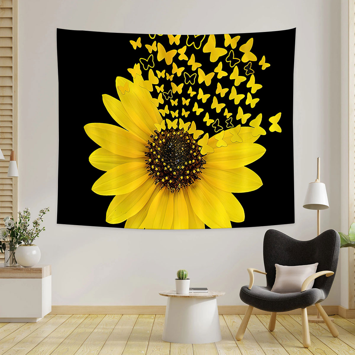 Butterfy And Nature Sunflower Tapestry
