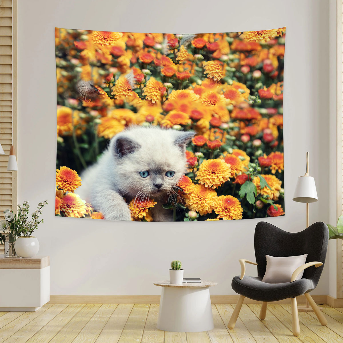 Cat And Flower Tapestry