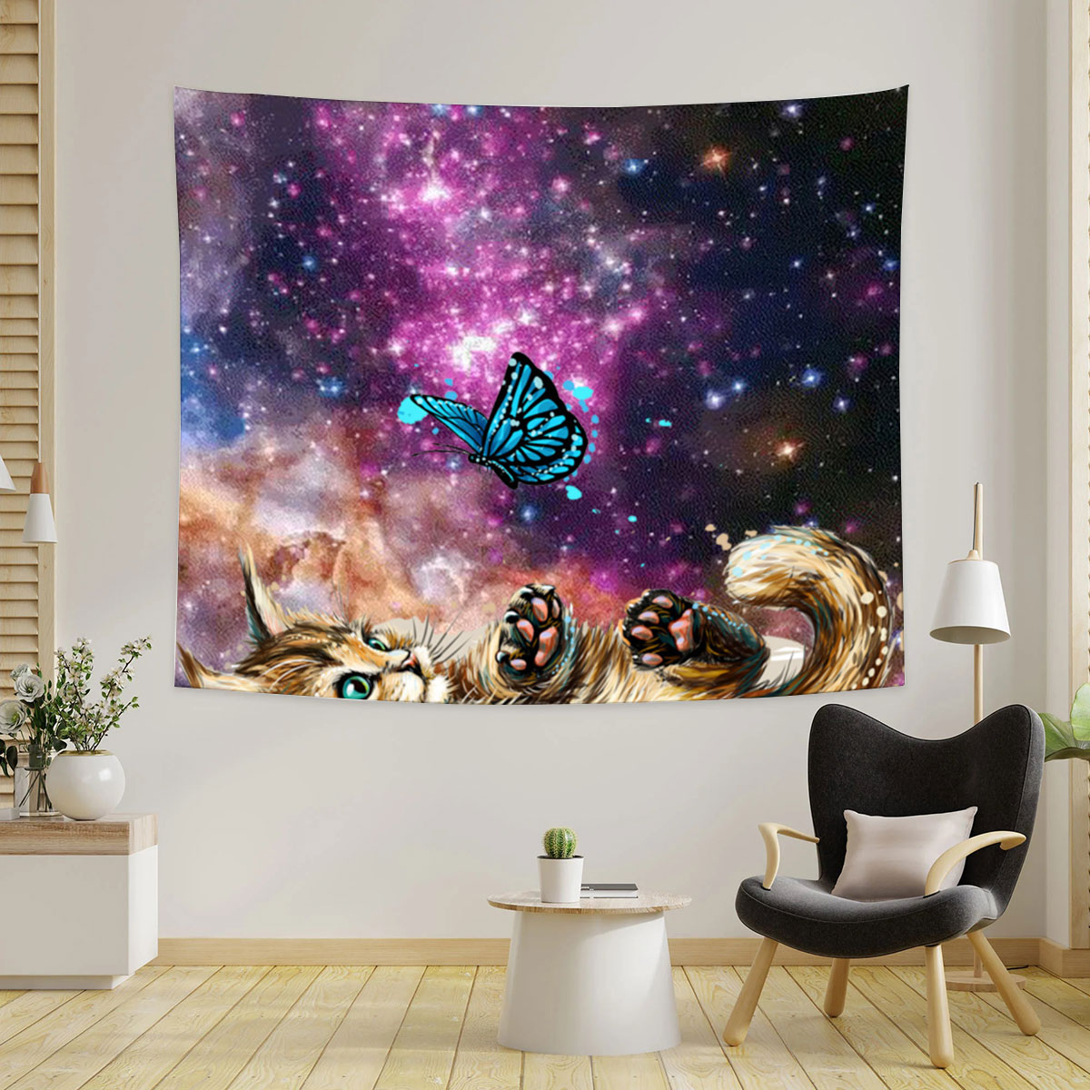 Cat With Butterfly Tapestry