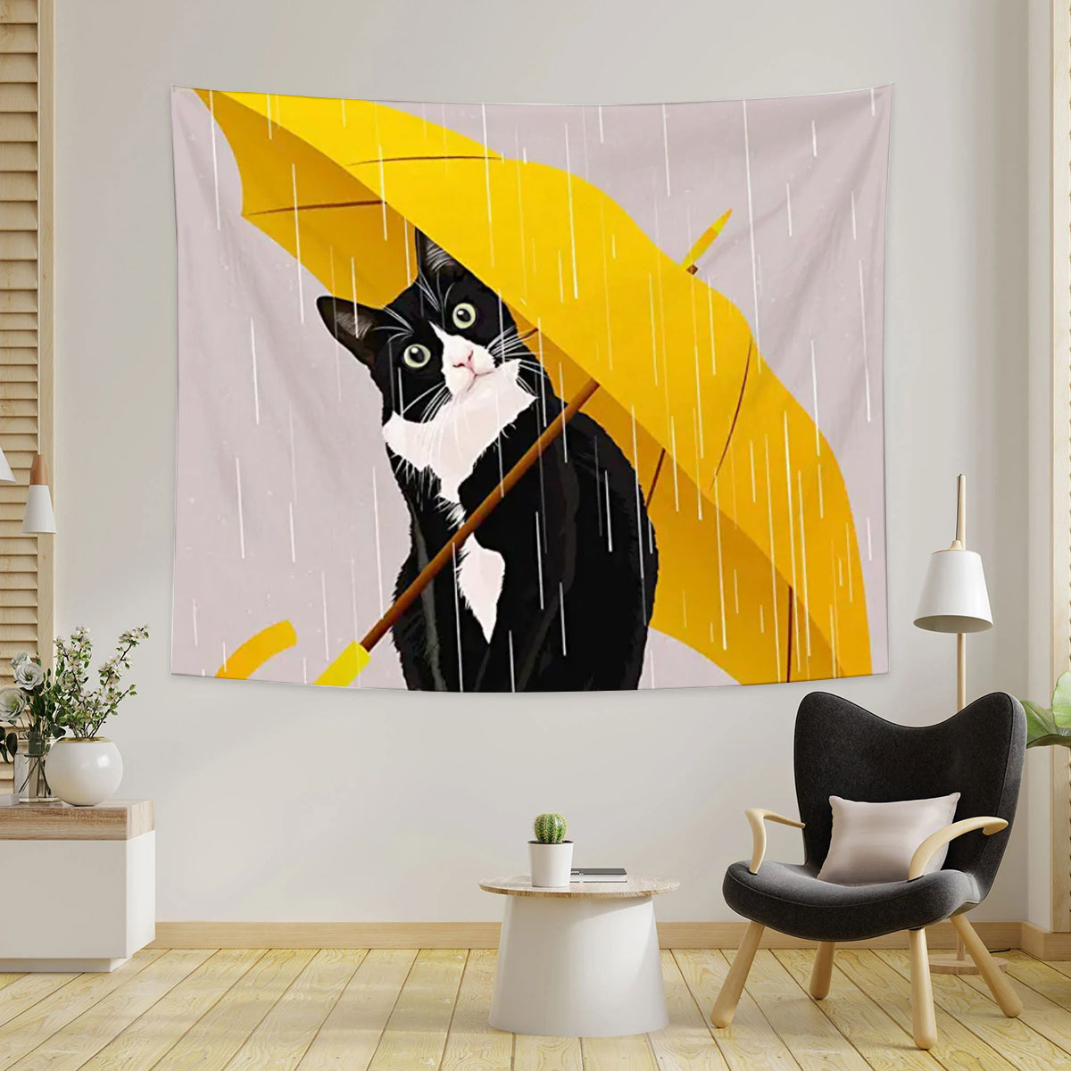 Cat With Umbrella Tapestry