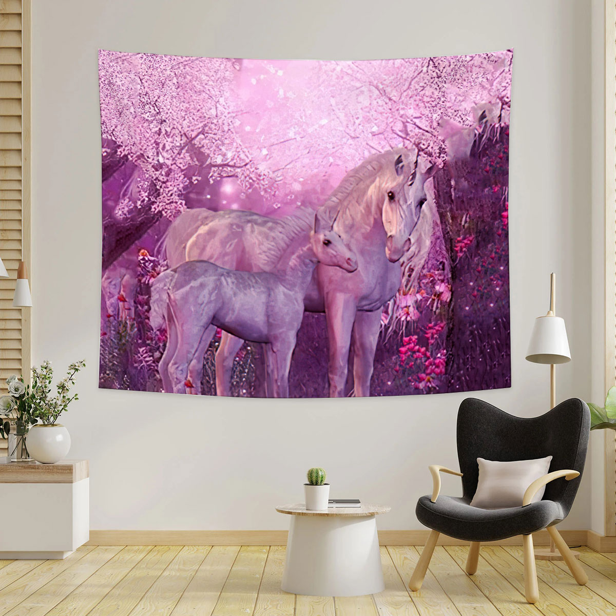 Cherry Blossom Unicorn Tapestry