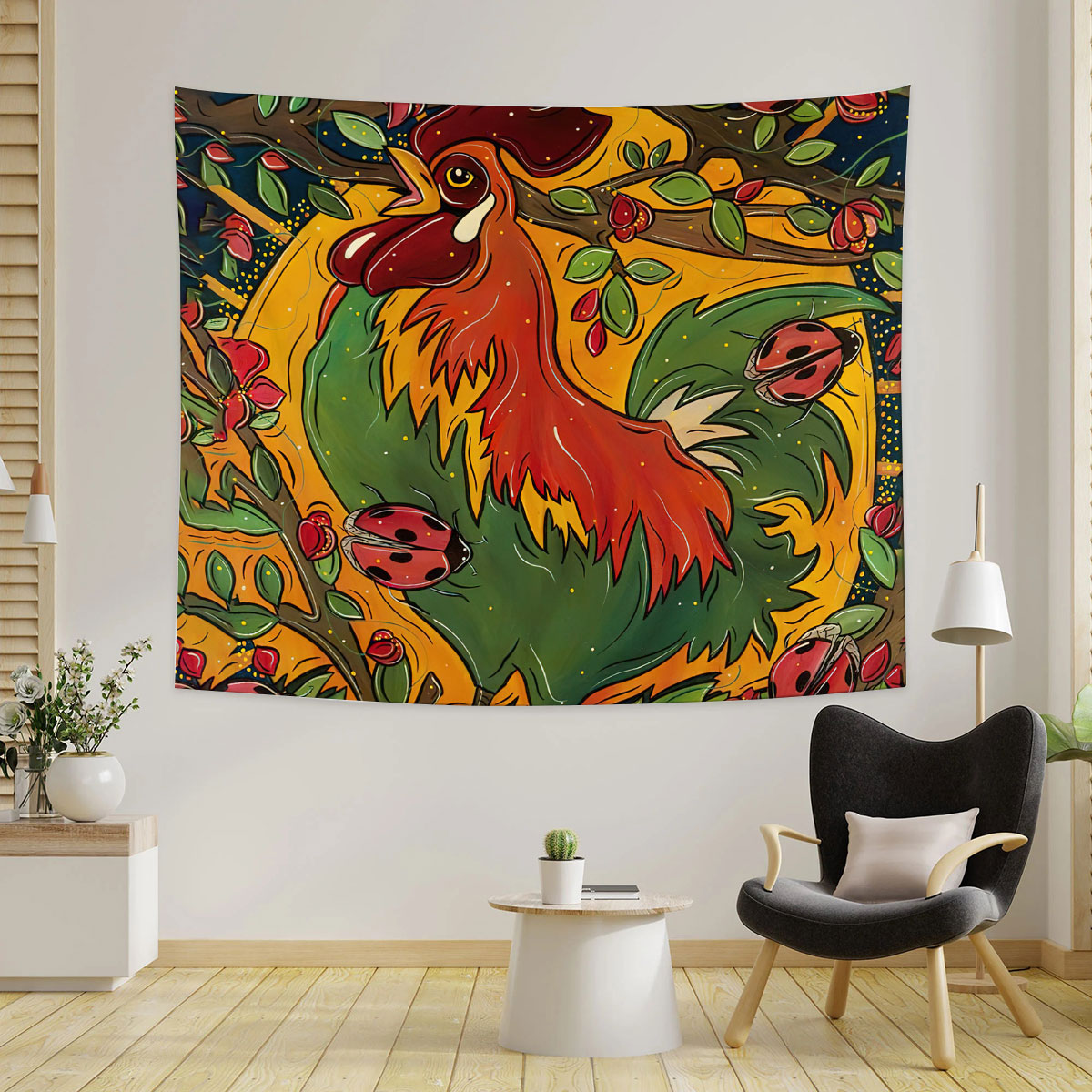 Chicken And Trees Tapestry