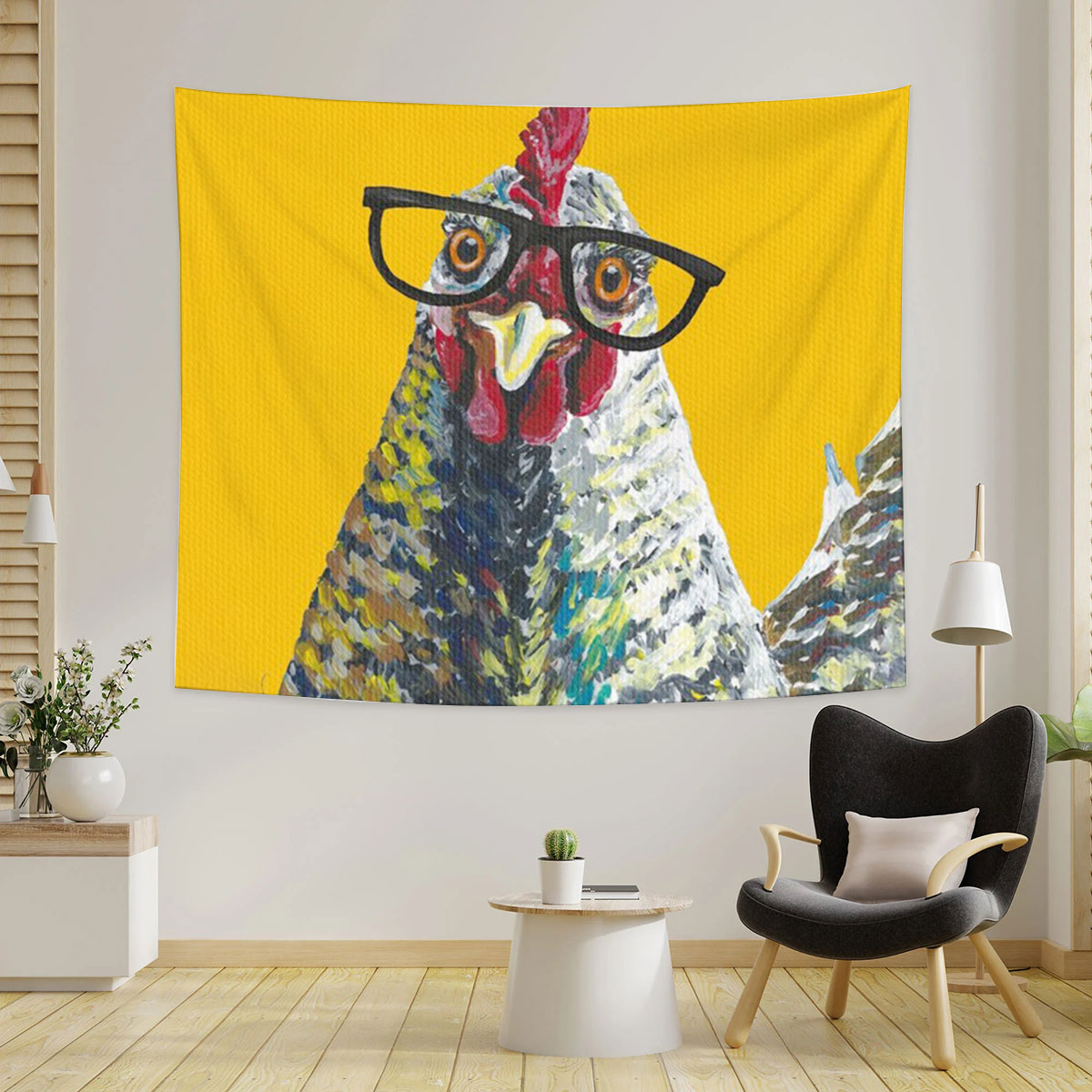 Chicken With Glasses Tapestry