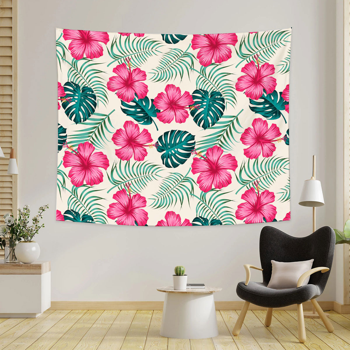 Classic Tropical Pink Hibiscus Tapestry