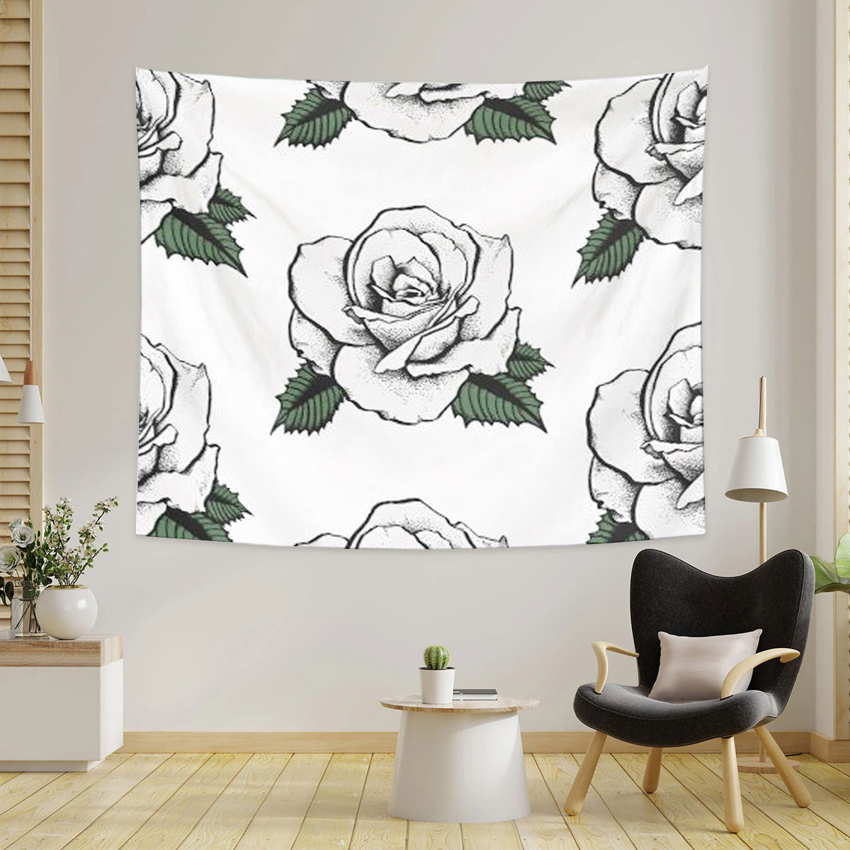 Classic White Rose Tapestry