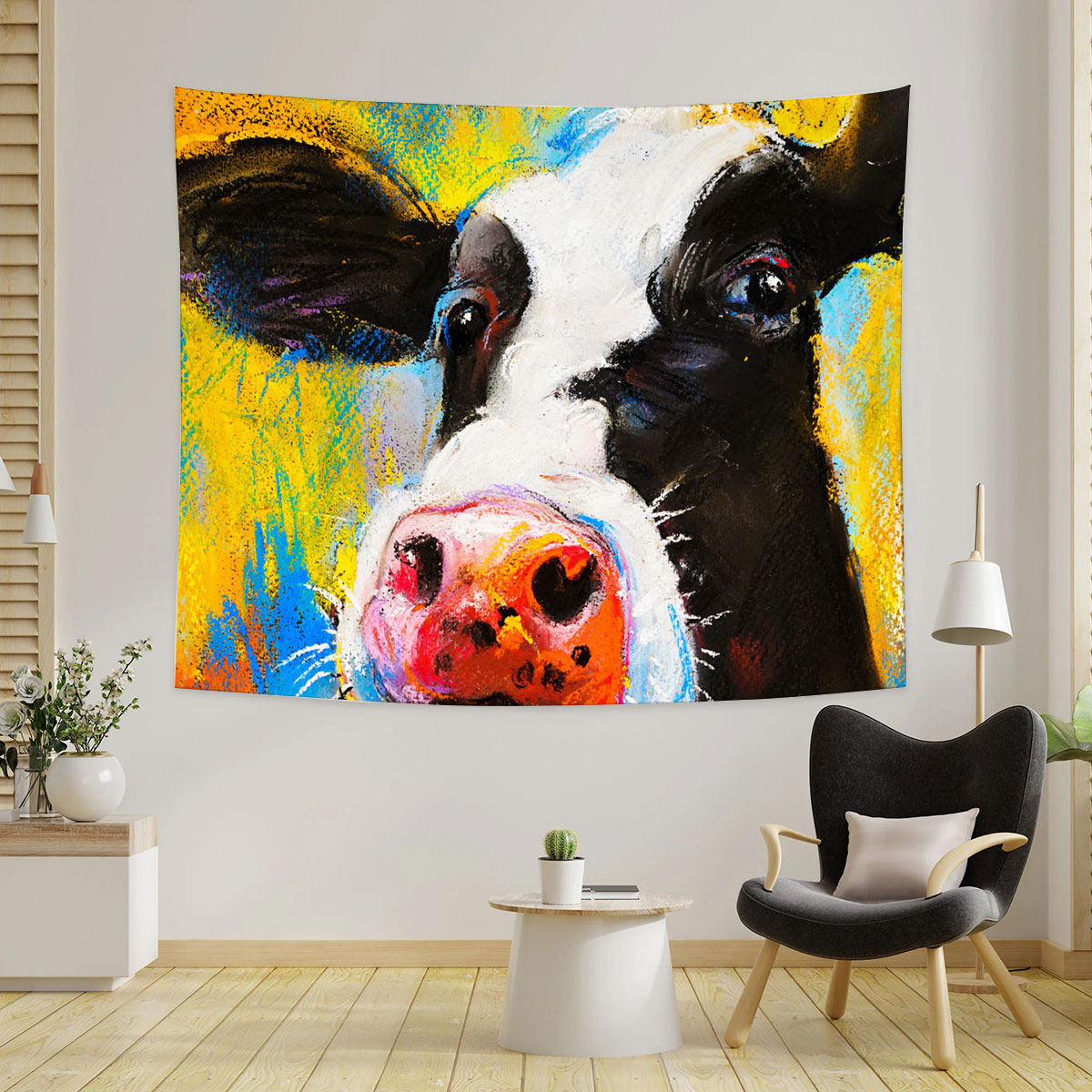 Colorful Cow Tapestry