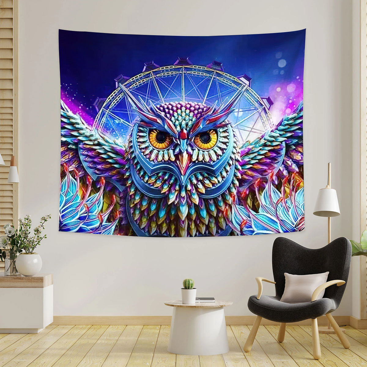 Colorful Diamond Owl Tapestry