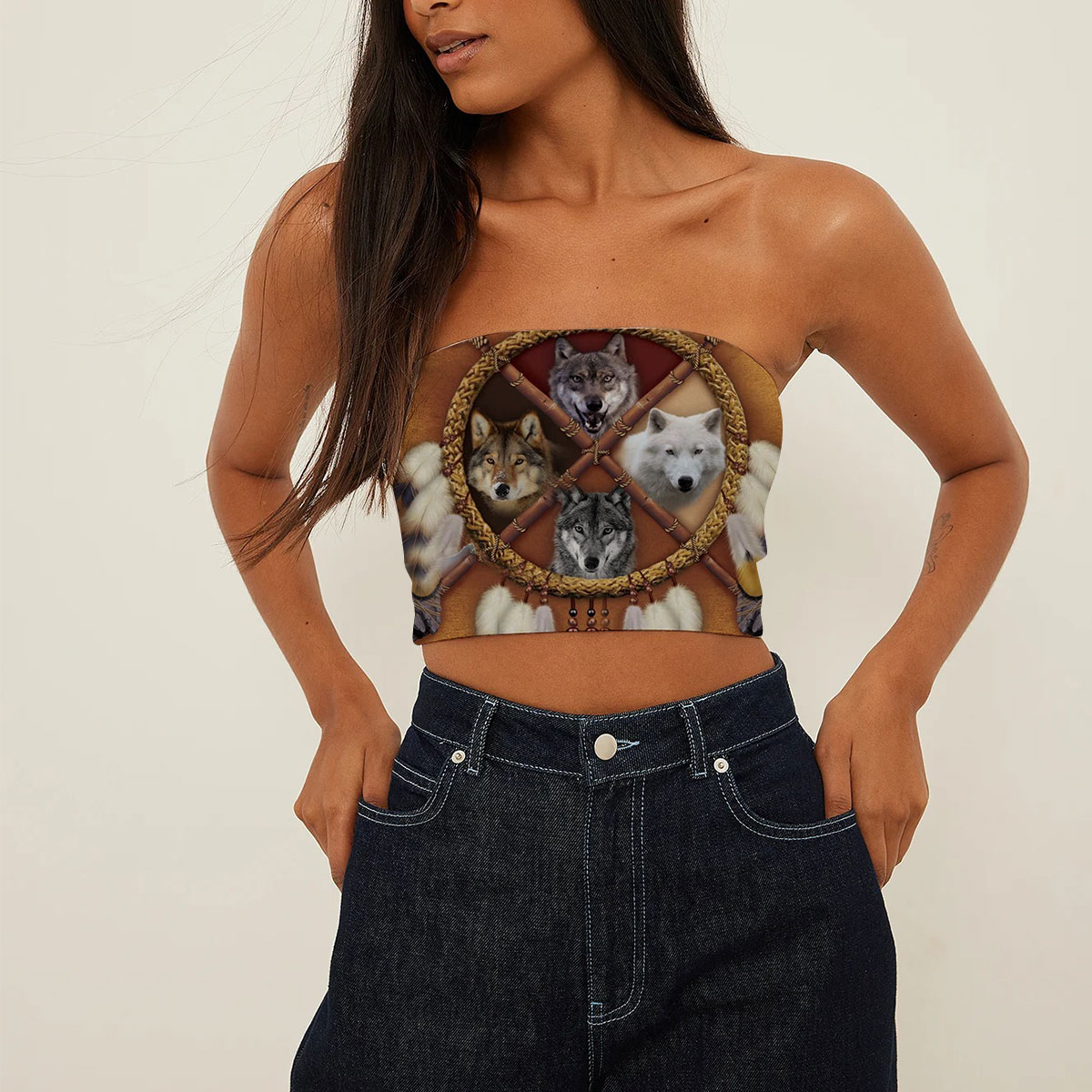Brown Wolf DreamCatcher Native American Tube Top