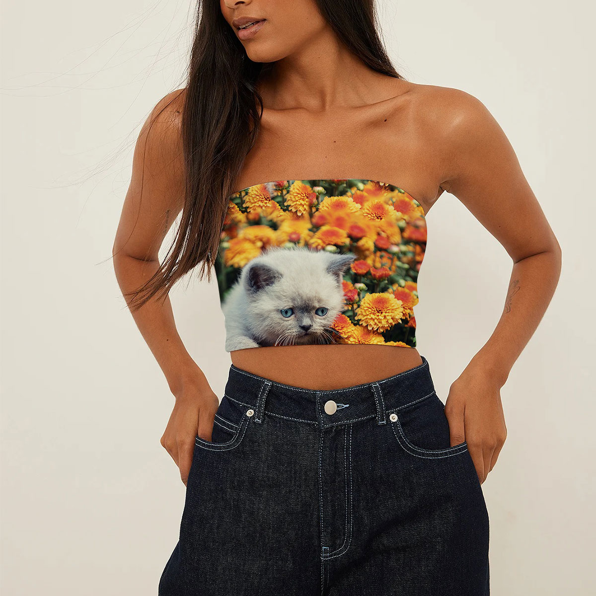 Cat And Flower Tube Top