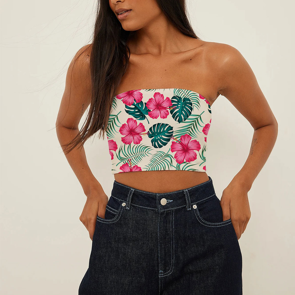 Classic Tropical Pink Hibiscus Tube Top
