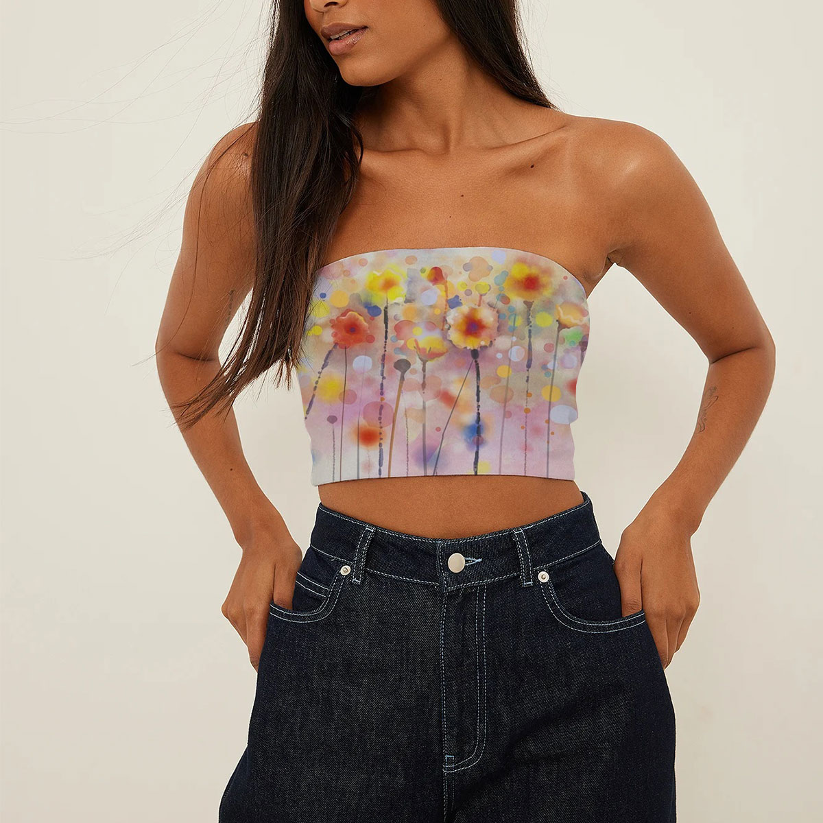 Color Dreamy Flower Tube Top