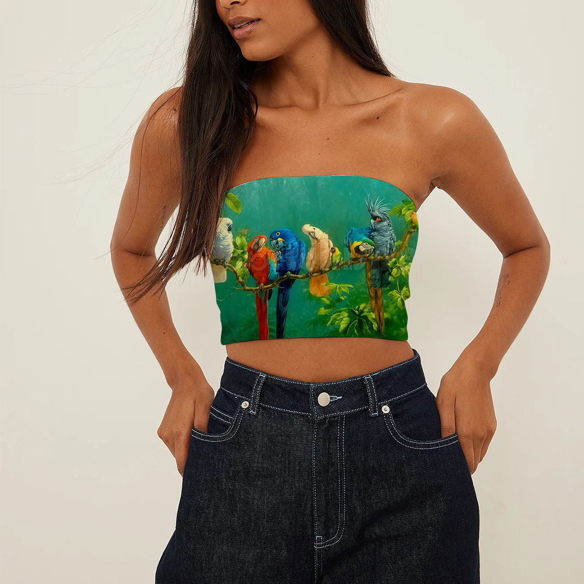 Colorful Parrot Bird Tube Top