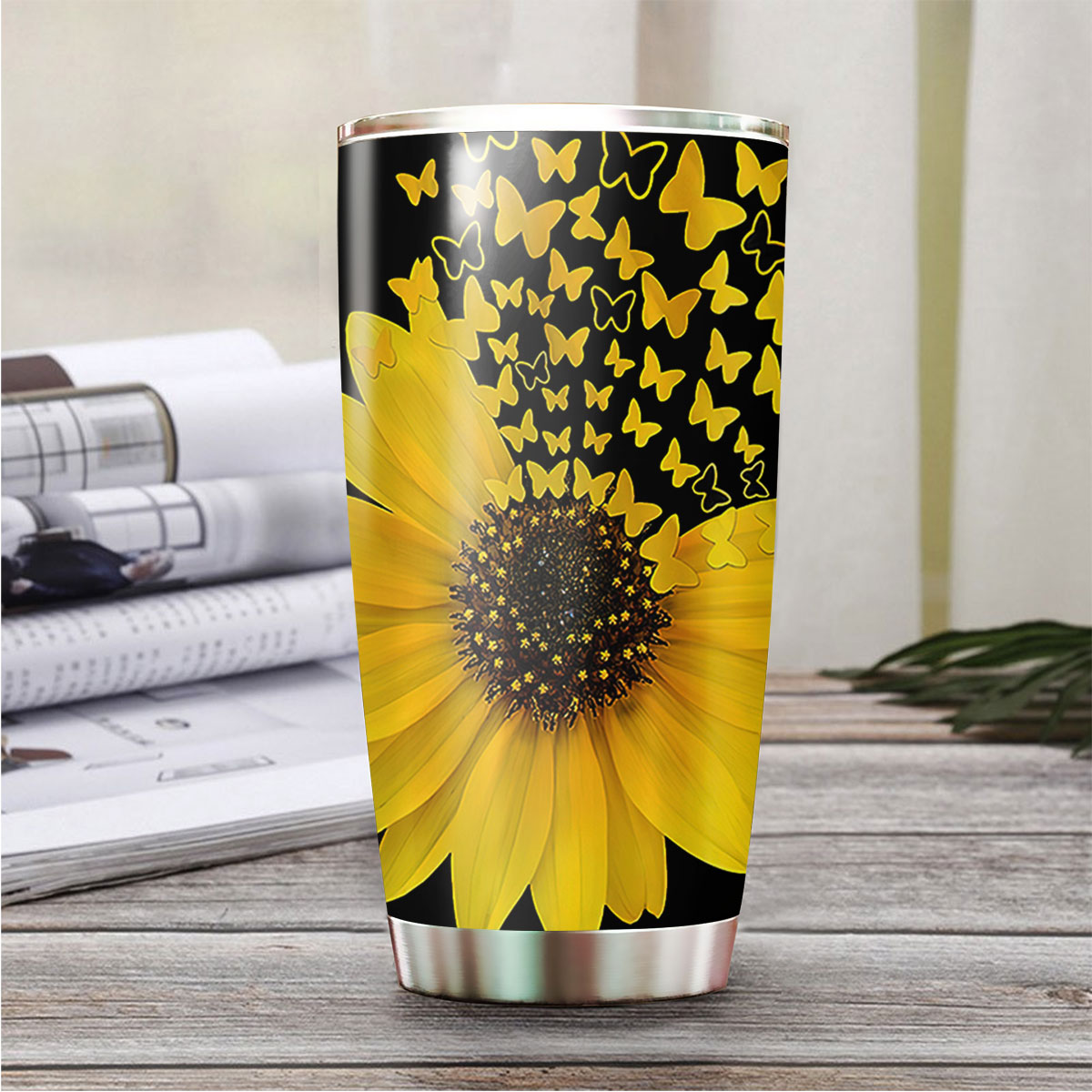 Butterfy And Nature Sunflower Tumbler