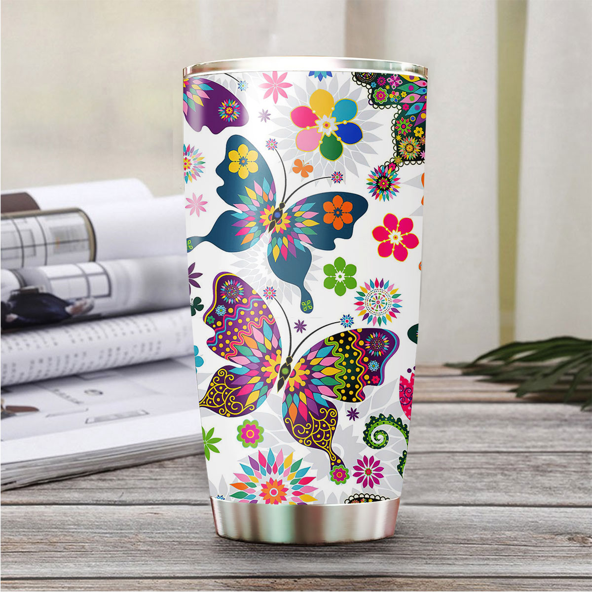 Colorful Butterfly Floral Tumbler