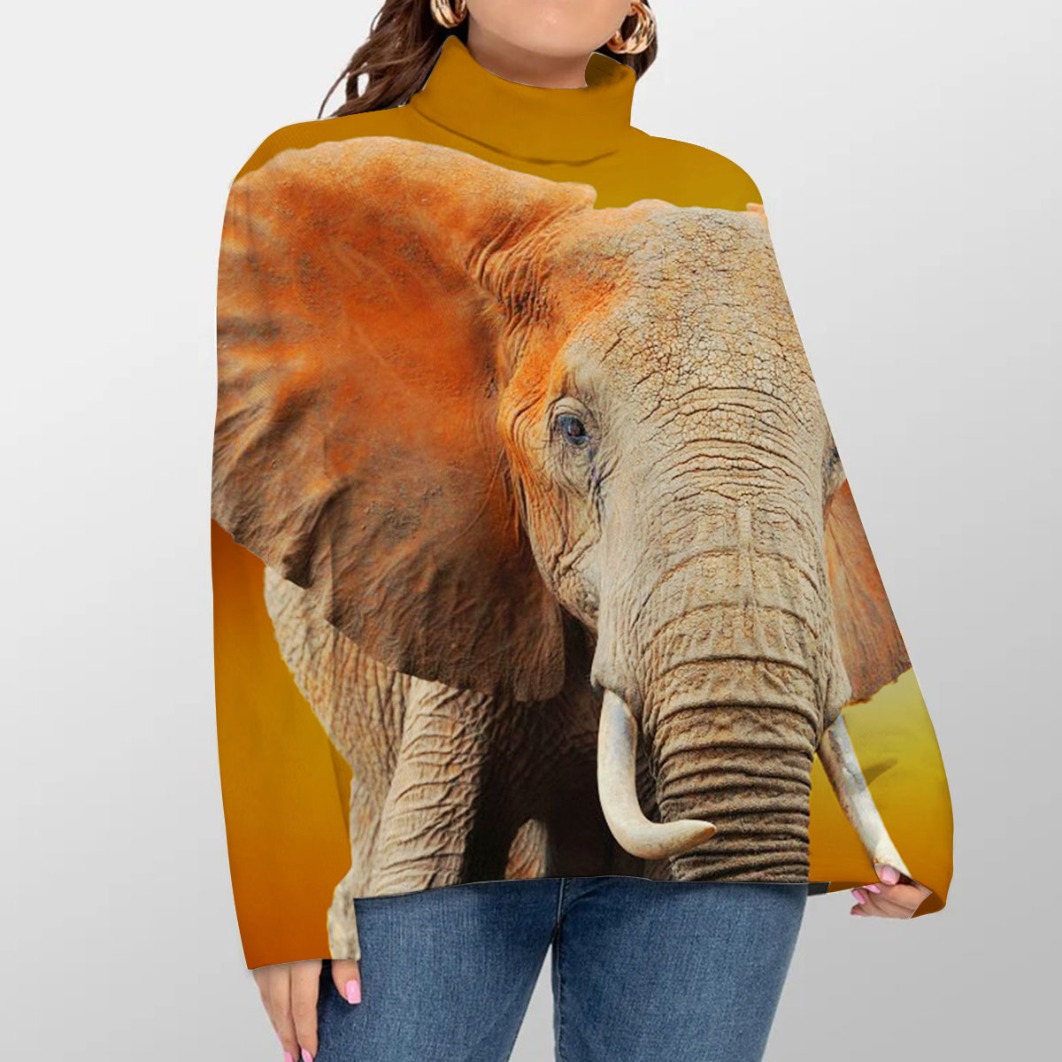 Brown Wild Elephant Turtleneck Sweater