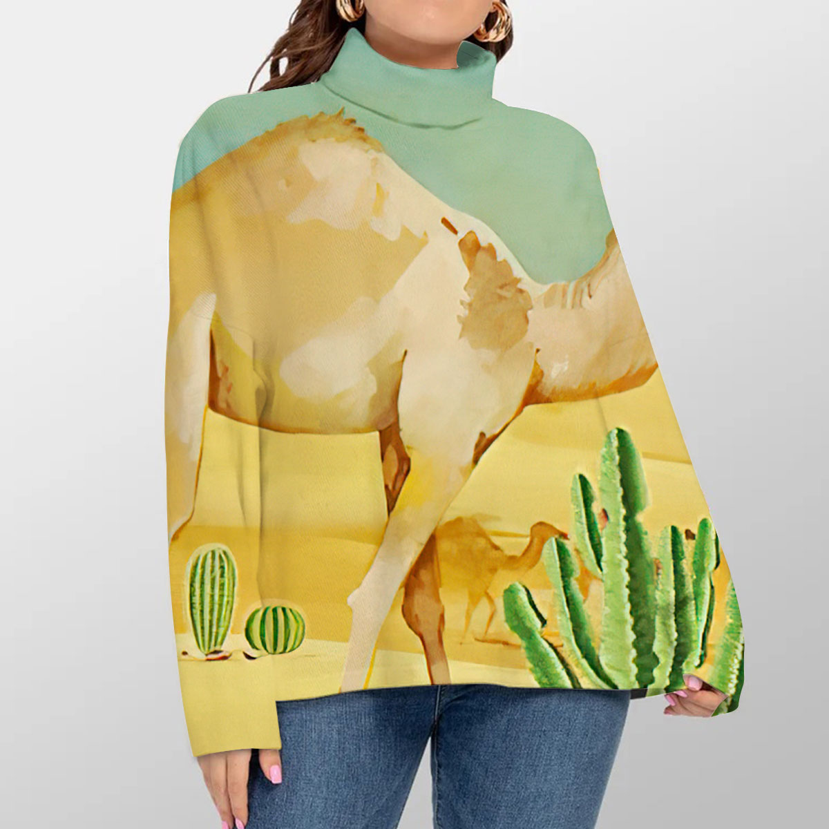 Cactus Camel Desert Turtleneck Sweater