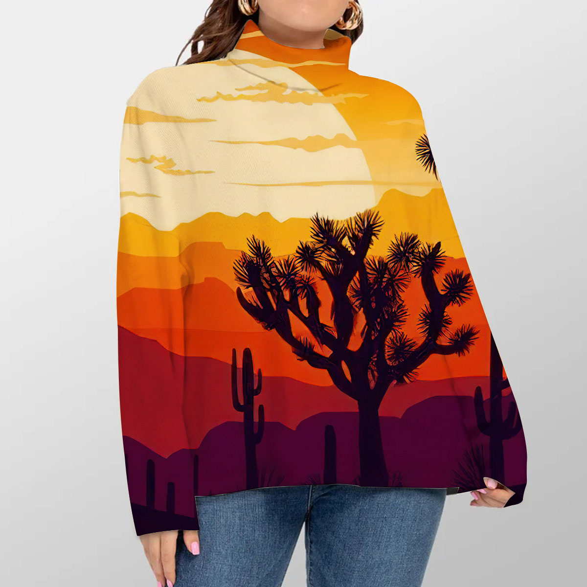 Cactus Sunset Sky Desert Turtleneck Sweater