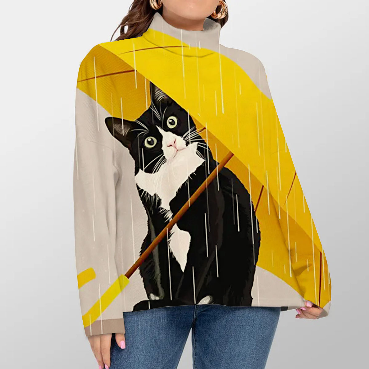 Cat With Umbrella Turtleneck Sweater