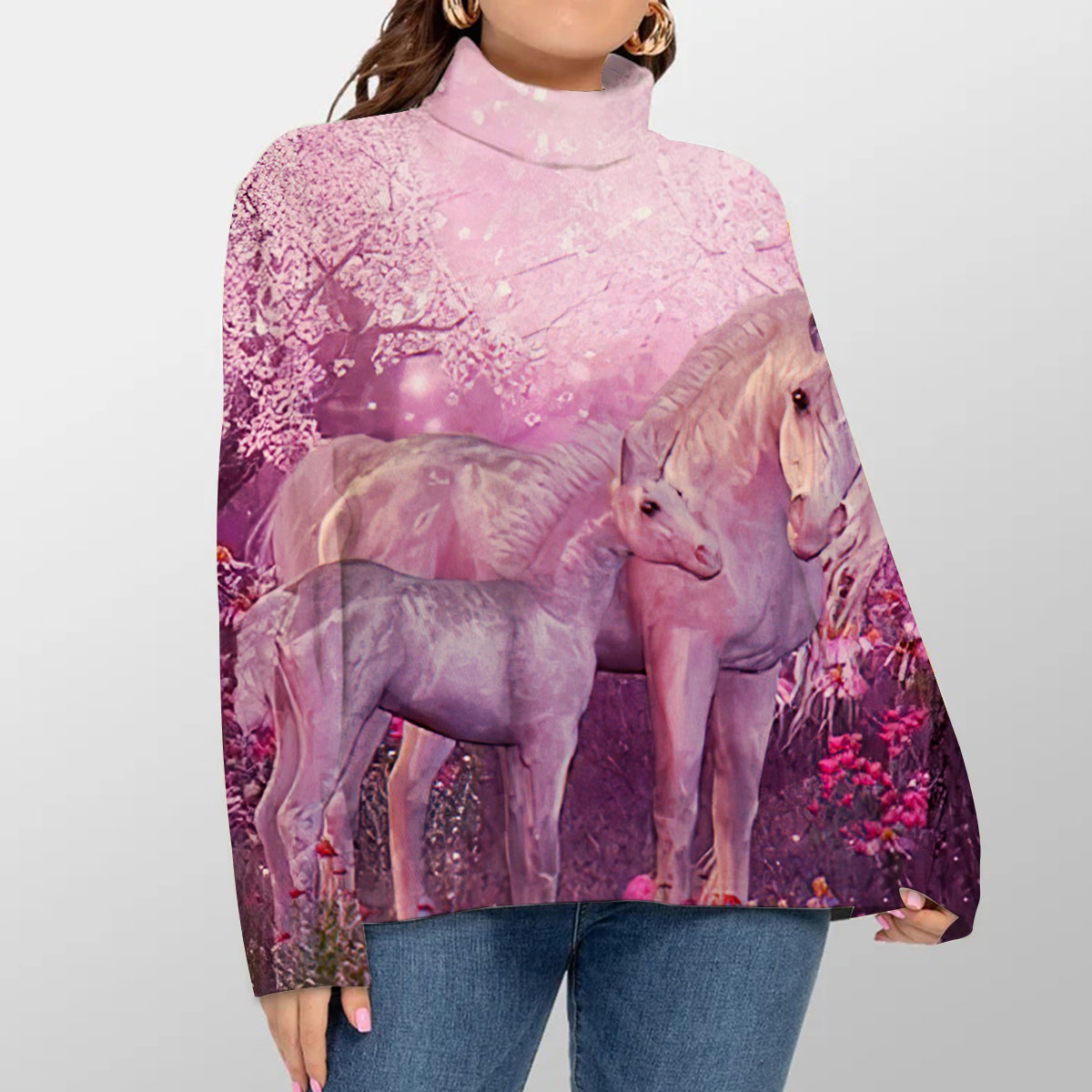 Cherry Blossom Unicorn Turtleneck Sweater