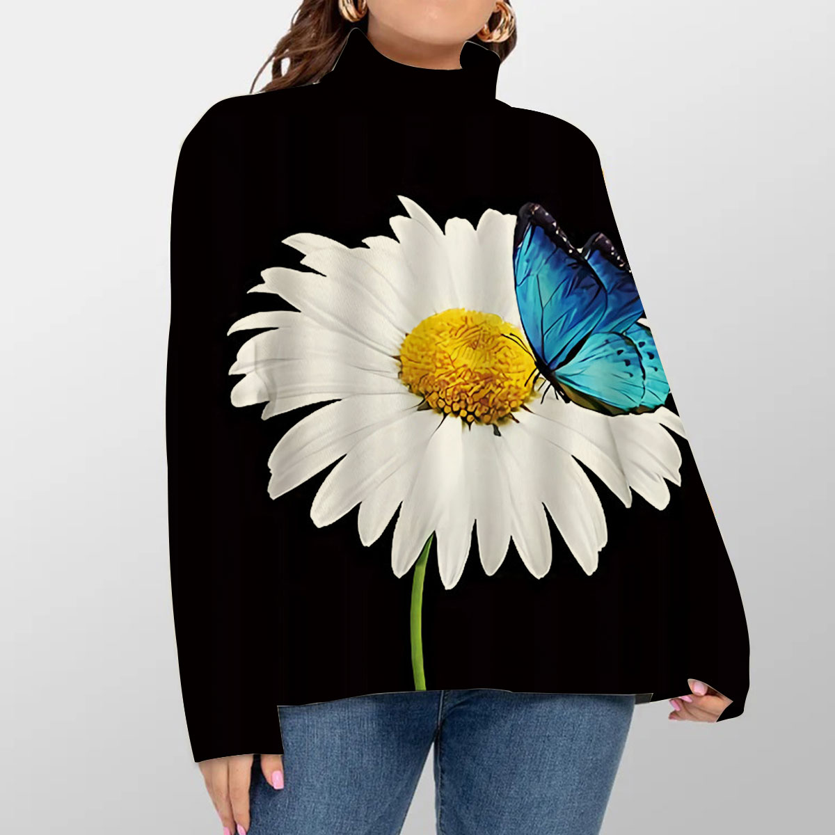 Classic Daisy With Butterfly Turtleneck Sweater