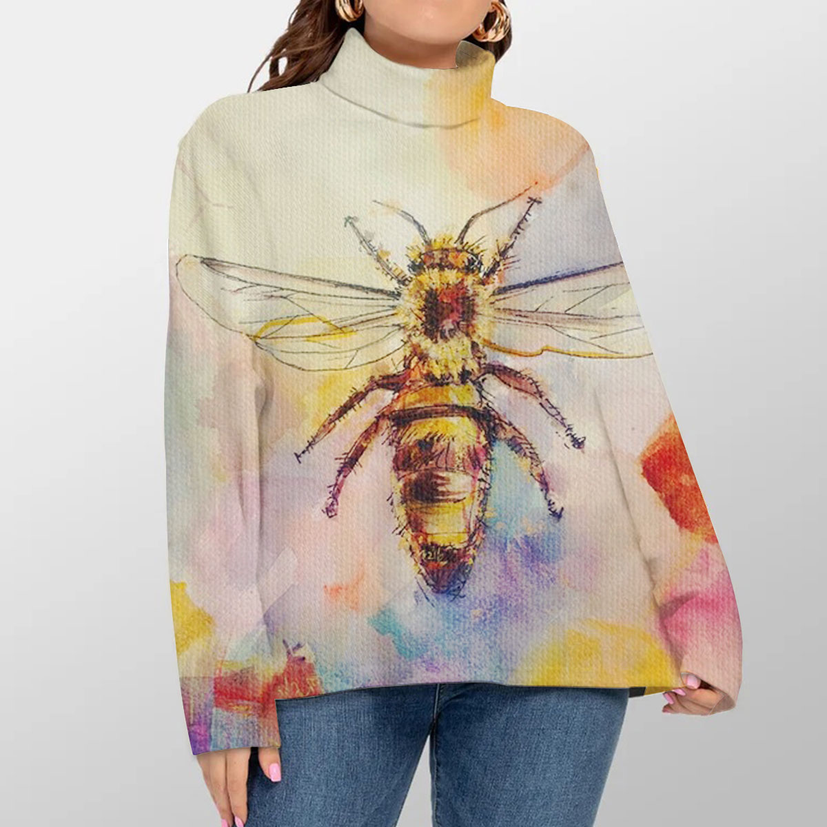 Colorful Bee Turtleneck Sweater