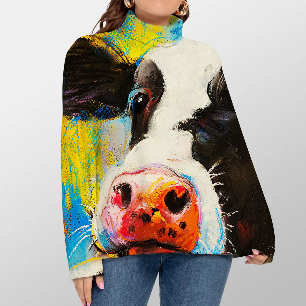 Colorful Cow Turtleneck Sweater