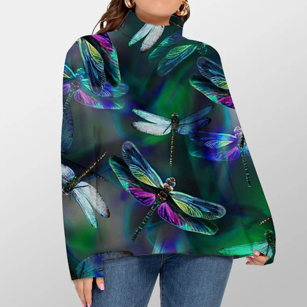 Colorful Dragonfly Turtleneck Sweater