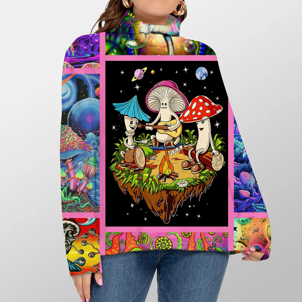 Colorful Hippie Mushroom Turtleneck Sweater