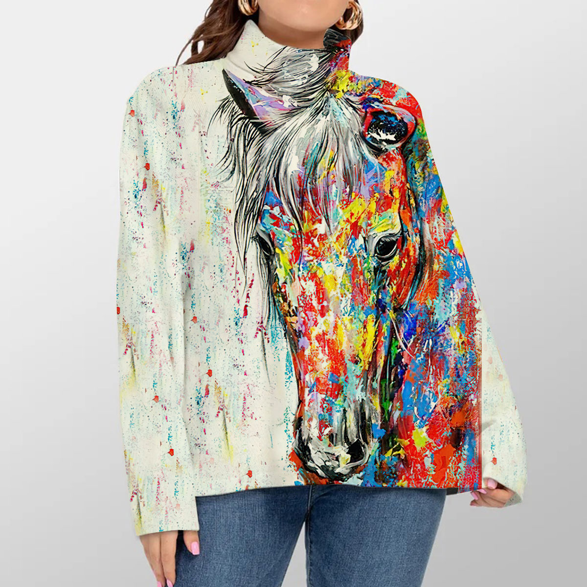 Colorful Horse Turtleneck Sweater
