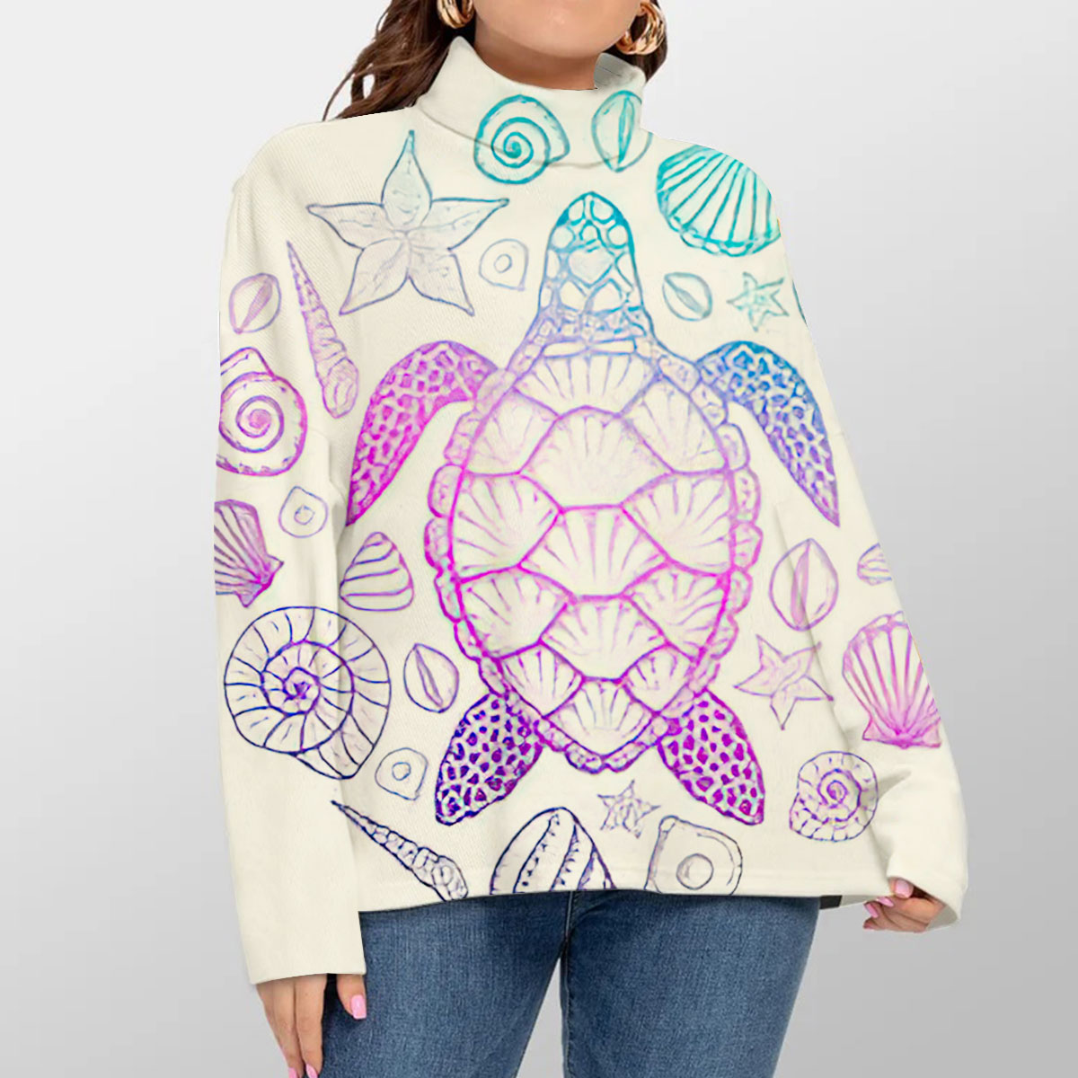 Colorful Marine Turtle Turtleneck Sweater