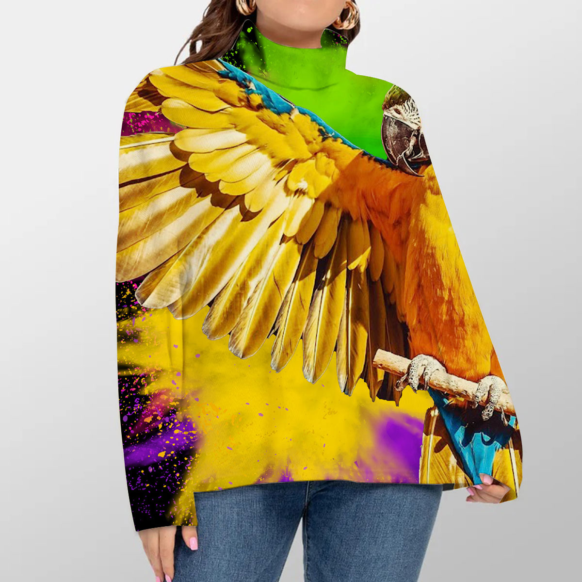 Colorful Parrot Turtleneck Sweater