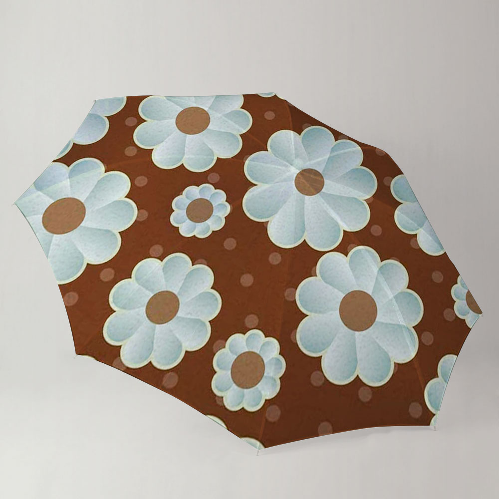Brown And Blue Retro Daisy Umbrella