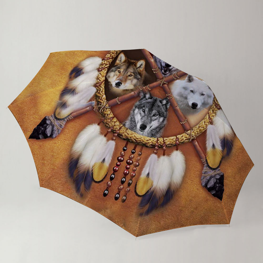 Brown Wolf DreamCatcher Native American Umbrella