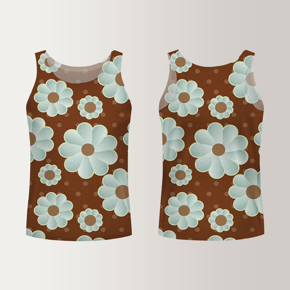 Brown And Blue Retro Daisy Unisex Tank Top