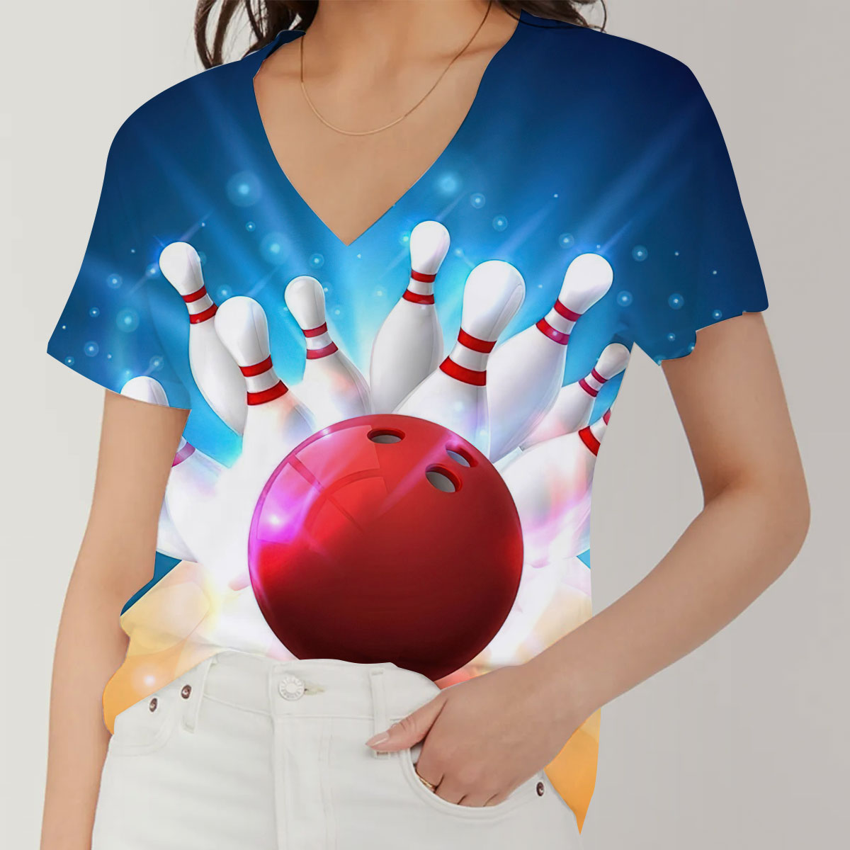 Bowling Strike V-Neck Women's T-Shirt