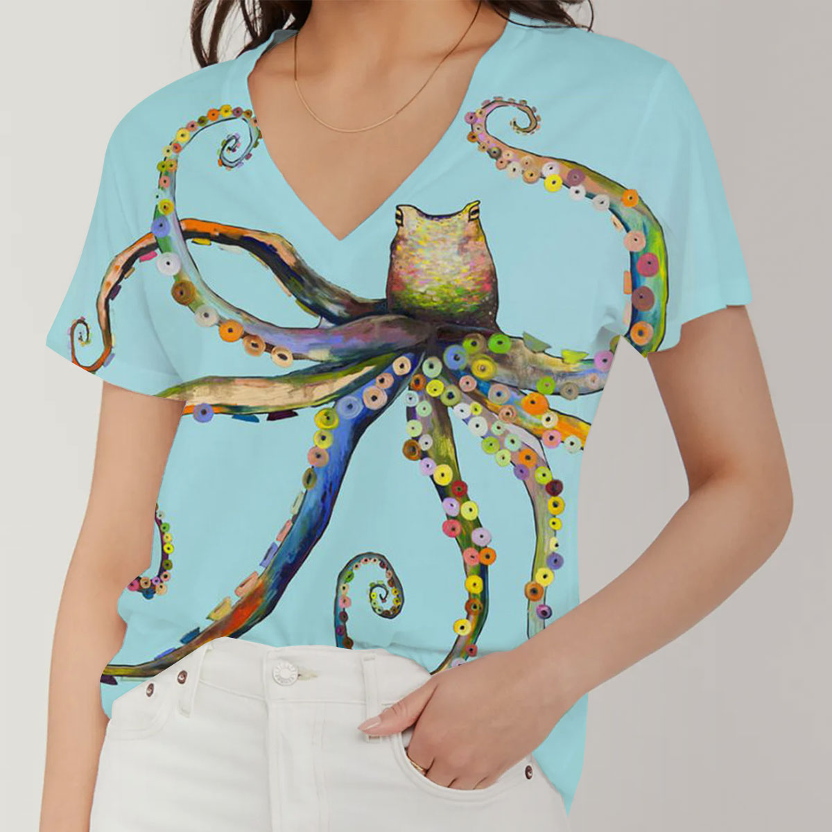 Bright Octopus V-Neck Women's T-Shirt