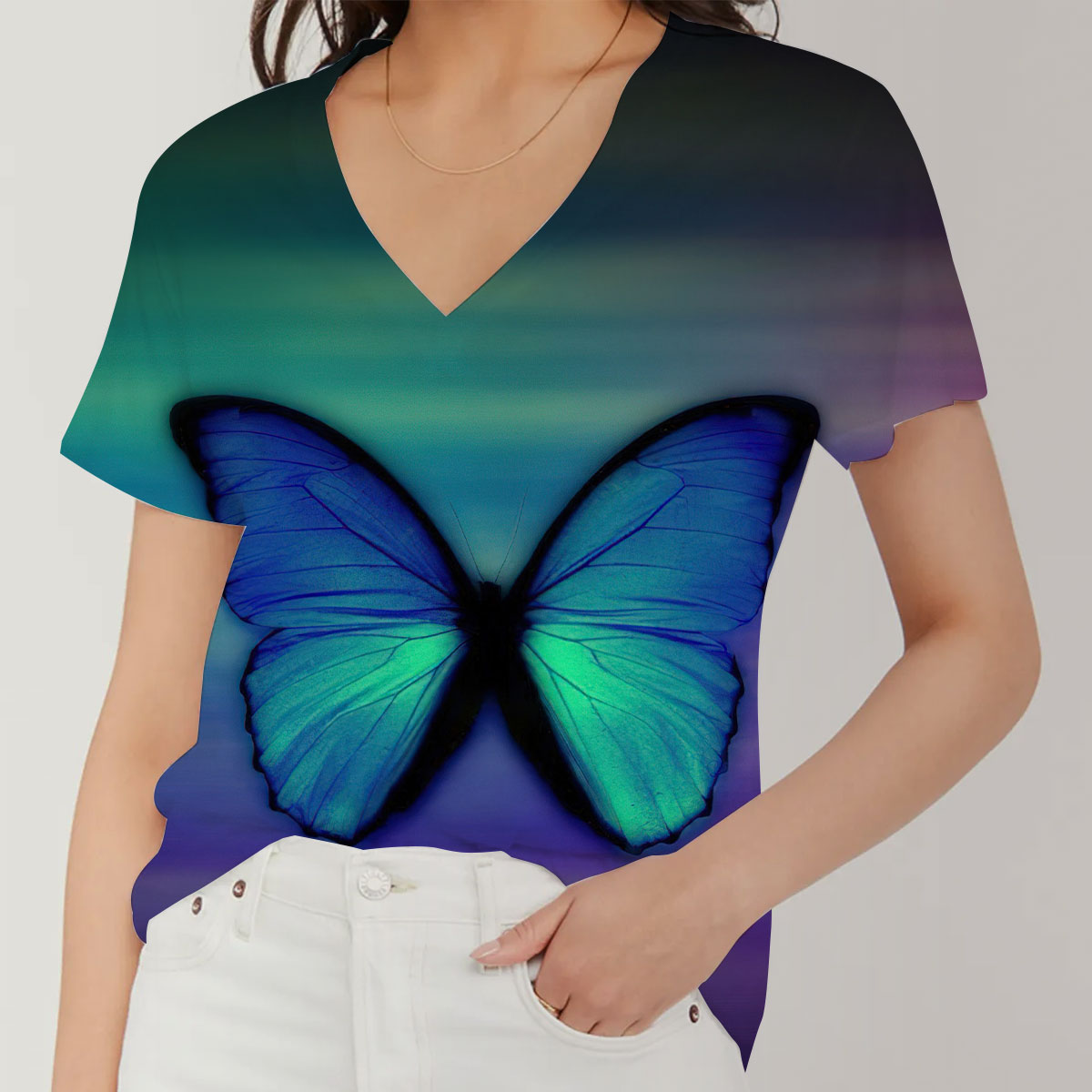 Butterfly At Night V-Neck Women's T-Shirt