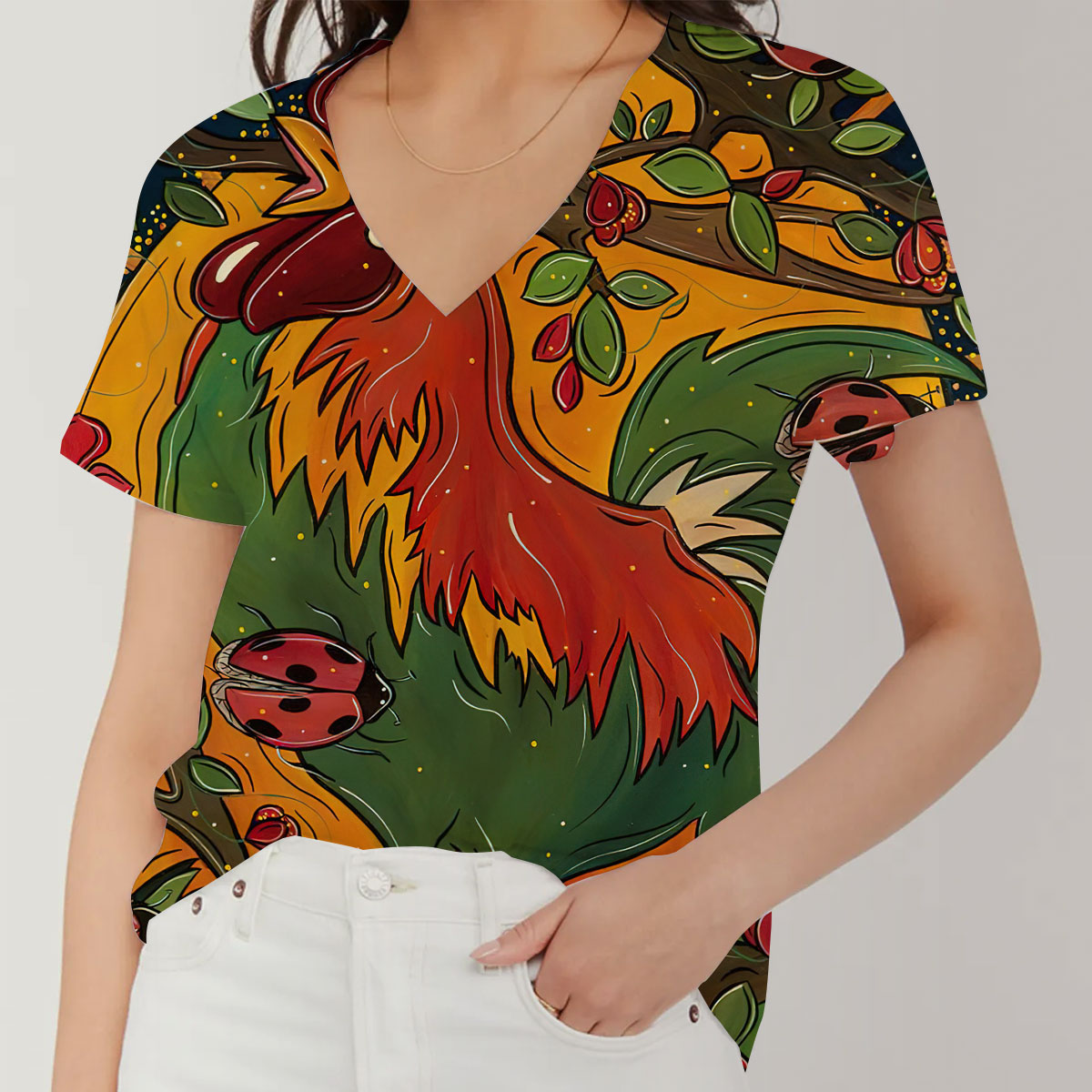 Chicken And Trees V-Neck Women's T-Shirt