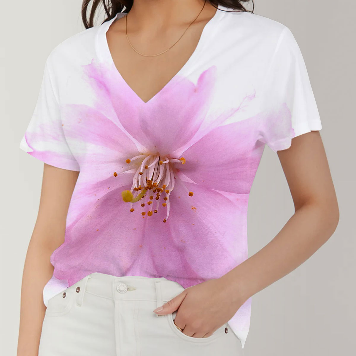 Classic Cheery Blossom V-Neck Women's T-Shirt