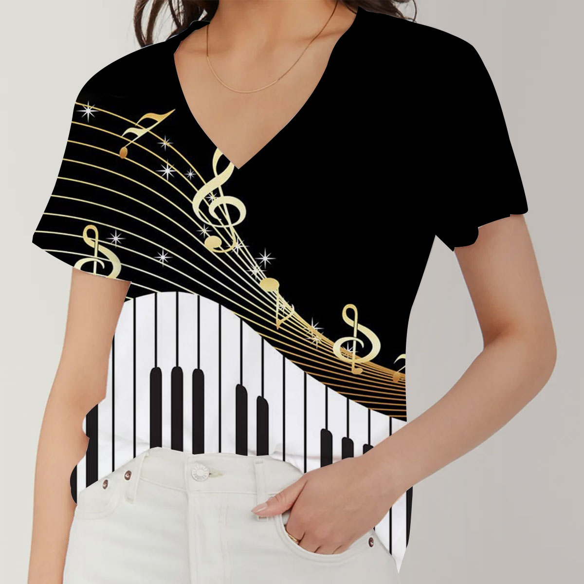 Classic Piano V-Neck Women's T-Shirt