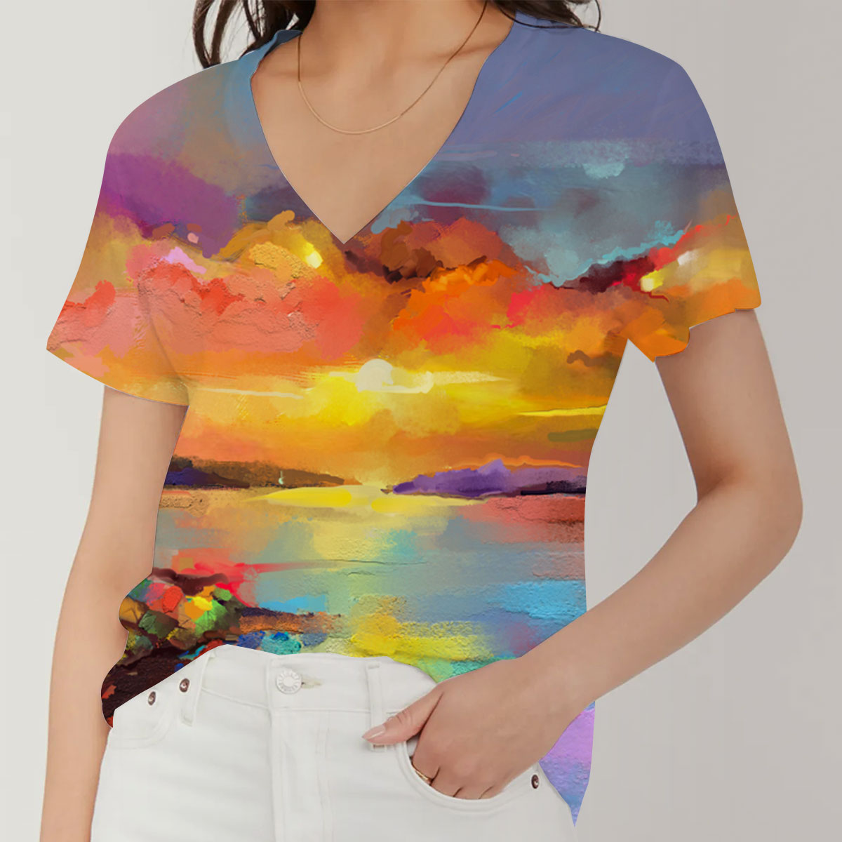 Colorful Beach V-Neck Women's T-Shirt