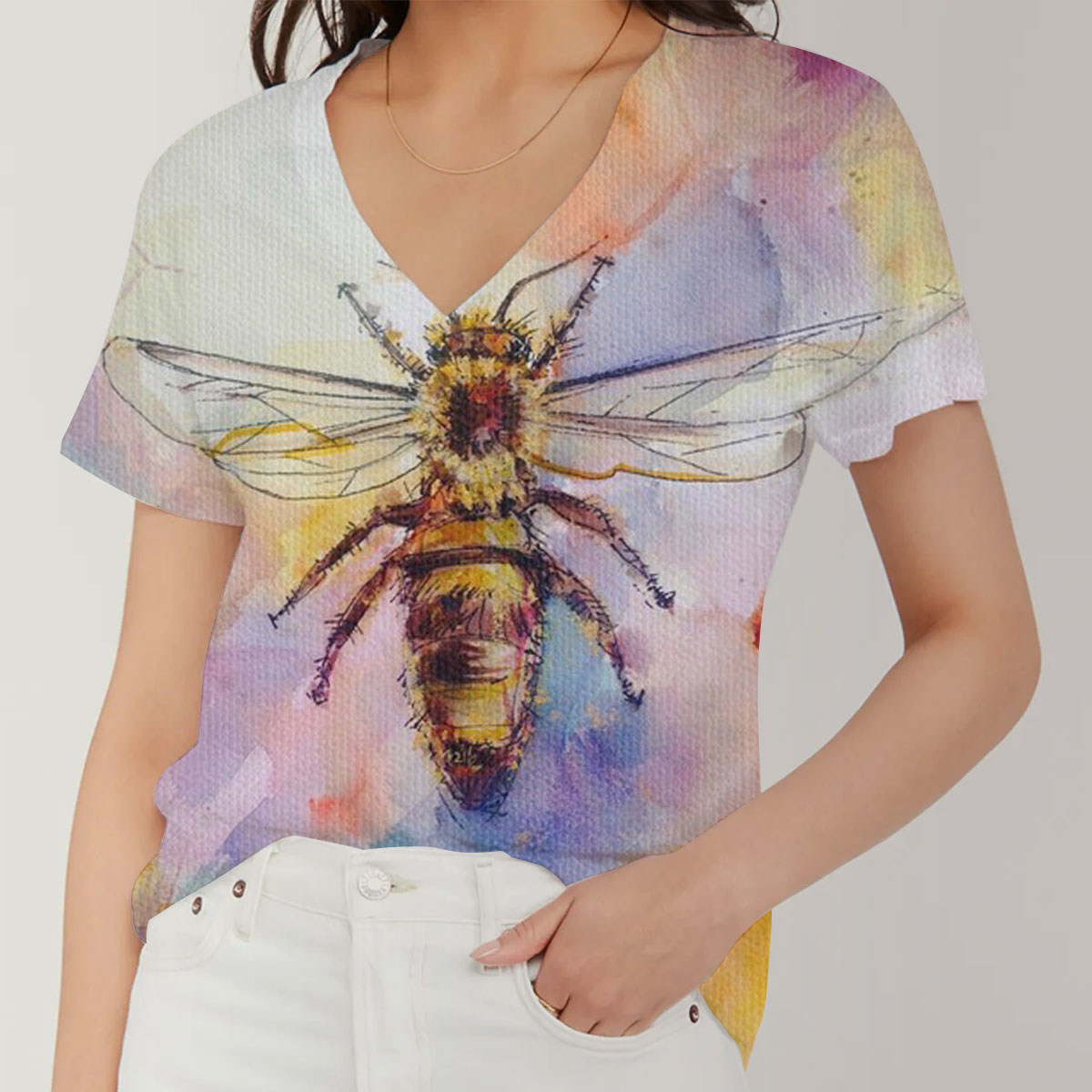 Colorful Bee V-Neck Women's T-Shirt