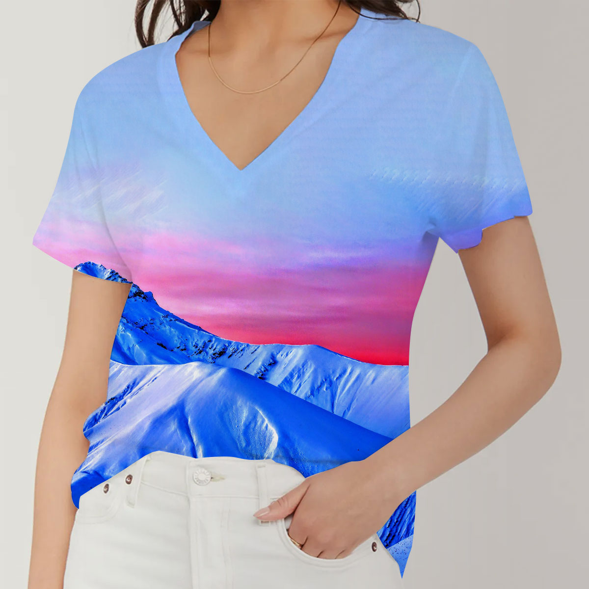 Colorful Mountain V-Neck Women's T-Shirt