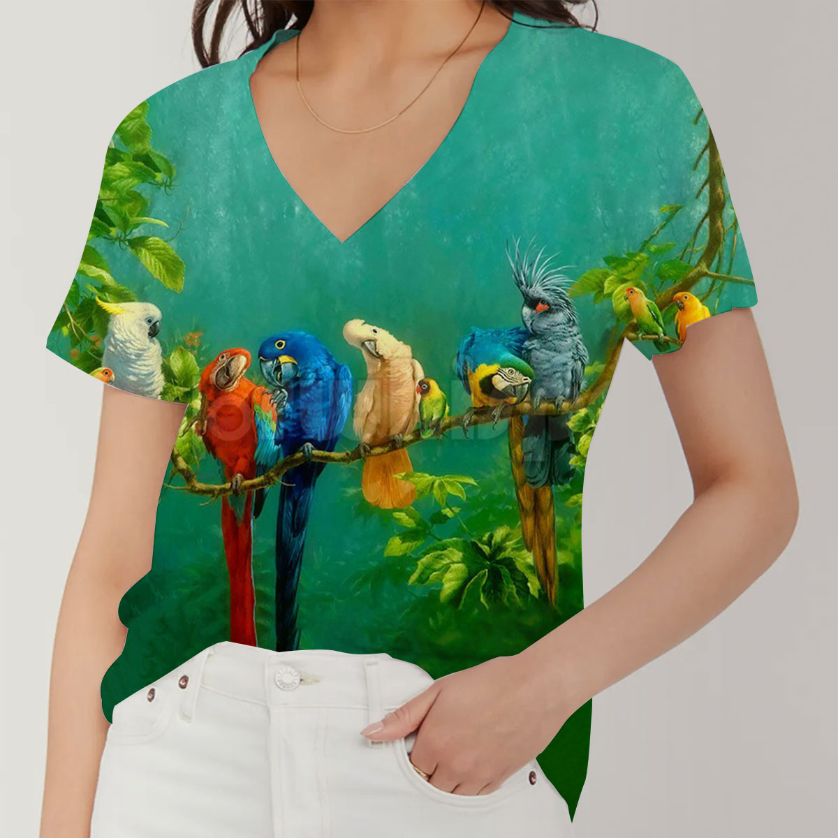 Colorful Parrot Bird V-Neck Women's T-Shirt